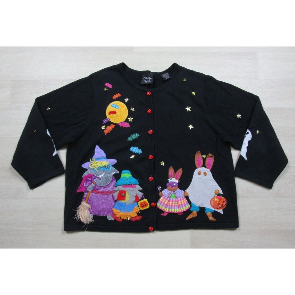 Y2K Christina Rotelli Halloween Novelty Cardigan Sweater (XL) Trick or Treat